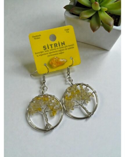 ROUND-SHAPED TREE OF LIFE CITRINE EARRINGS