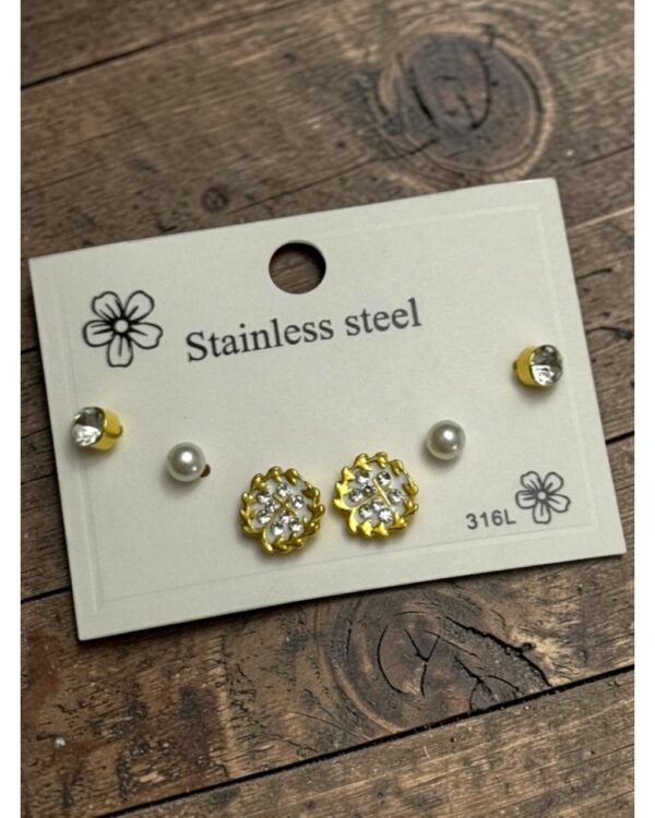 Steel Multi-Piece Earrings with a Yellow Flower Design