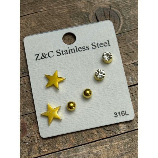 YELLOW STAR STYLE STEEL MULTIPLE EARRINGS