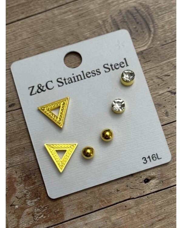 YELLOW TRIANGULAR STEEL SET OF EARRINGS