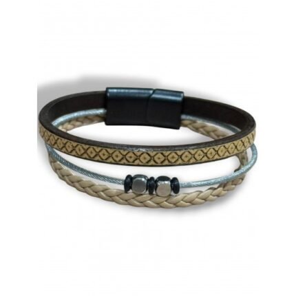 PRINTED THREE-PIECE LEATHER BRACELET SET