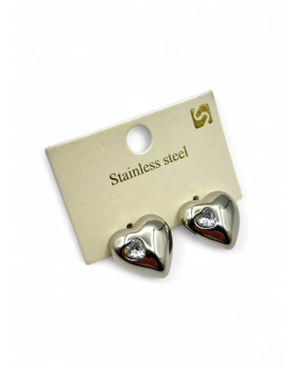 STONE HEART-SHAPED SURGICAL STEEL EARRING