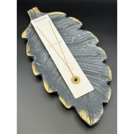 RIDGED DESIGN NATURAL STONE GOLD-COLORED STEEL NECKLACE
