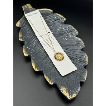 Round Dorica Bead Necklace with Flower Details, Gold-Colored Steel