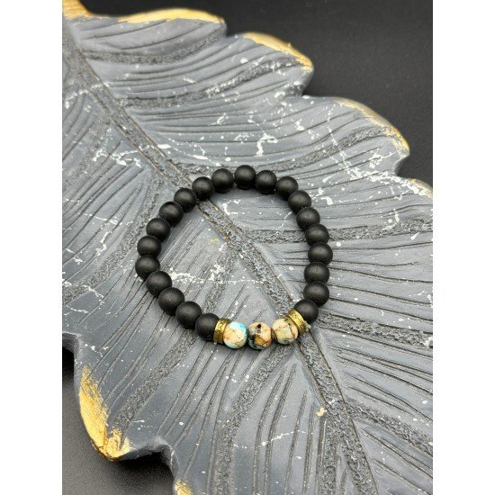 NUDE-COLORED BEADED ONYX STONE FISHING LINE BRACELET