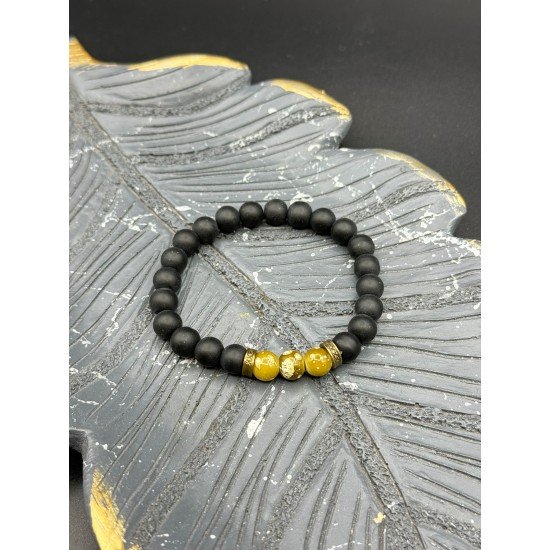 MILK-FILLED COFFEE BEAD ONYX STONE FISHING LINE BRACELET