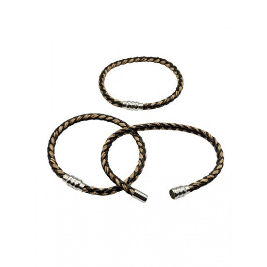 MAGNETIC KNITTED PATTERN MILK COFFEE-BLACK LEATHER BRACELET