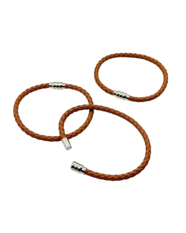 MAGNETIC KNITTED PATTERN LIGHT BROWN LEATHER BRACELET