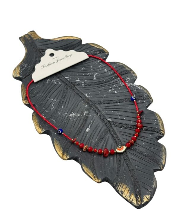 Red Crystal Bead and Coral Stone Sand Bead Necklace