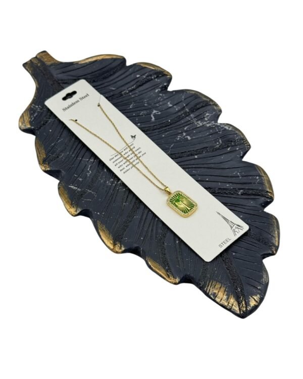 Steel Necklace with a Palm Tree-Shaped Pendant Featuring a Gold-Colored Zircon Stone