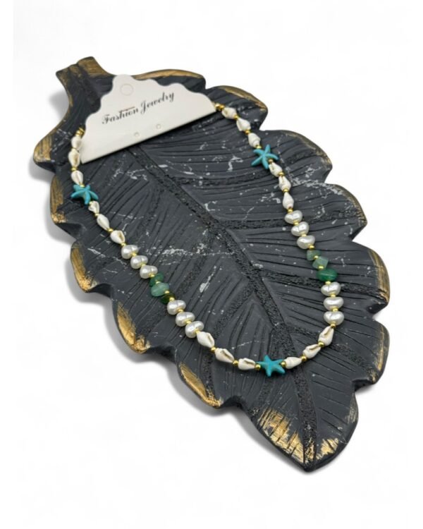 JADE, PEARL, AND BLUE STAR SEA SHELL NECKLACE