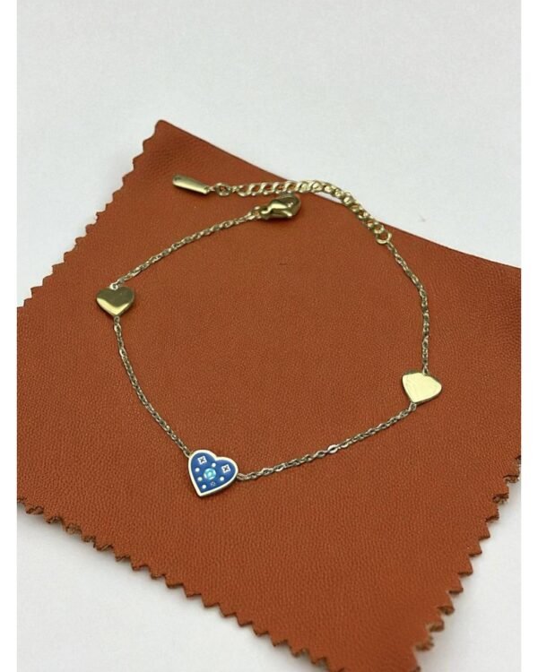 GOLD-COLORED 3-HEART DESIGN STEEL CHAIN BRACELET