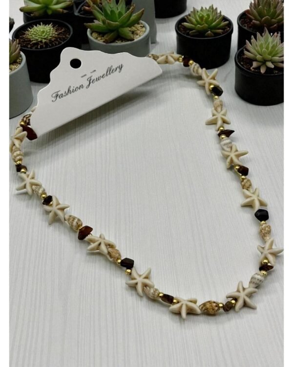 TIGER'S EYE STONE MULTISTARRED SEA SHELL NECKLACE