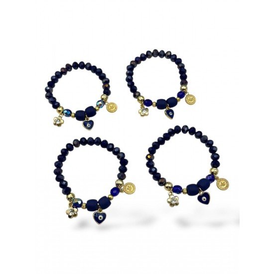 REFLECTIVE NAVY BLUE CRYSTAL BEAD CHARM FISHING LINE BRACELET