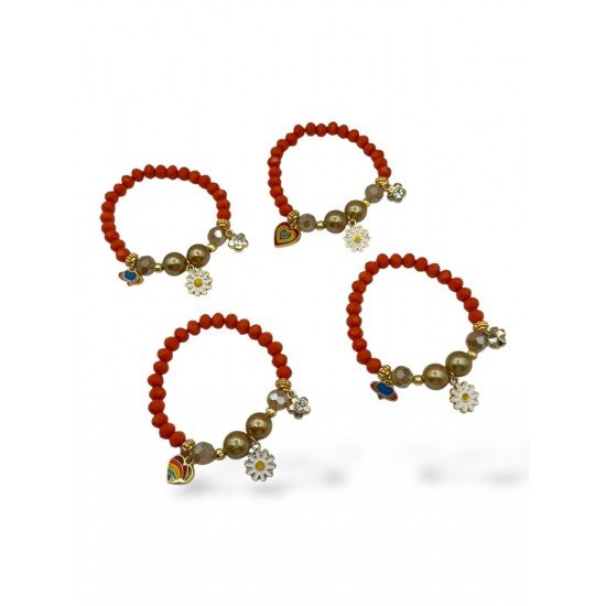 ORANGE CRYSTAL BEAD CHARM FISHING LINE BRACELET