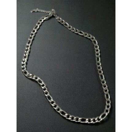 SILVER-COLORED LARGE FIGARO CHAIN MEN'S STEEL NECKLACE