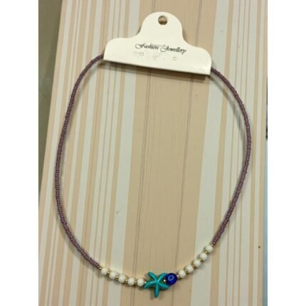 DARK LILAC STEEL-WIRE SAND NECKLACE WITH EYE AND STAR DETAILS