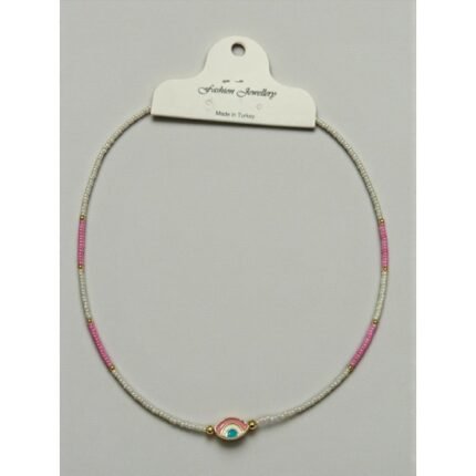MINELİ EYE MODEL BRILLIANT WHITE AND PINK STEEL-WIRE SAND NECKLACE