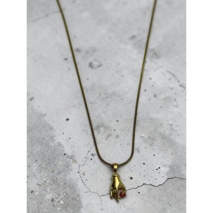 HANDMADE RED HEART-SHAPED GOLD-COLORED STEEL NECKLACE
