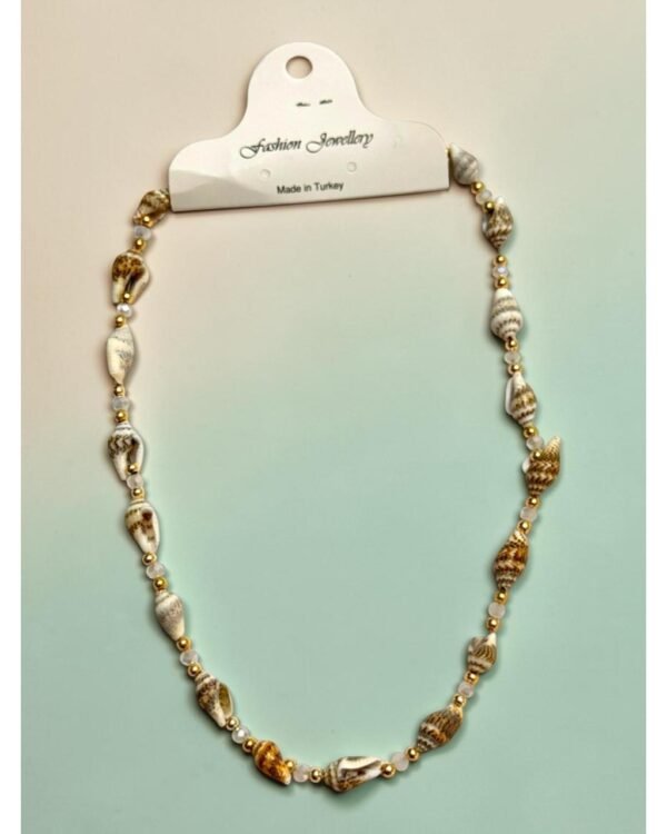 WHITE CRYSTAL BEAD SEA SHELL NECKLACE