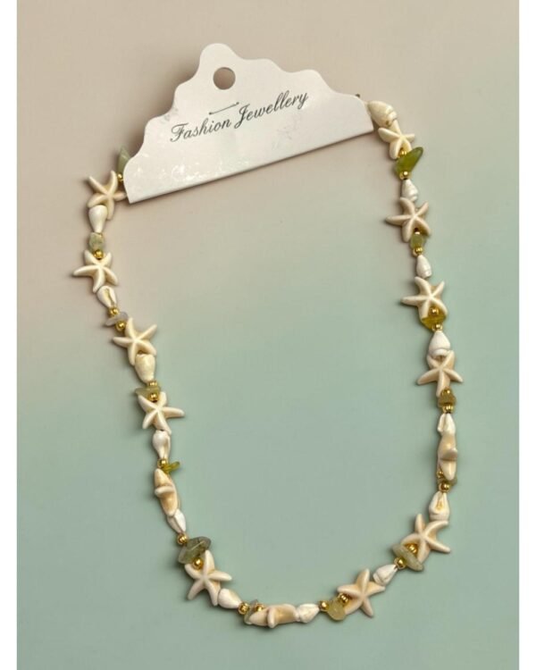 MOSS AGATE STONE MULTIPLE-STAR SEA SHELL NECKLACE