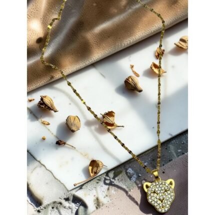 GOLD-COLORED ZIRCON-SET TIGER-DESIGN NECKLACE