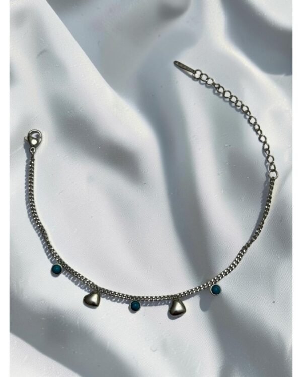 HEART AND TURQUOISE STONE SILVER-COLORED STEEL BRACELET