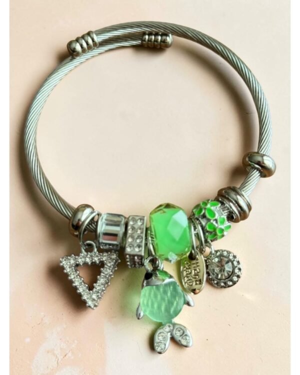 PANDORA CHARM BRACELET IN SILVER WITH A GREEN FISH DESIGN