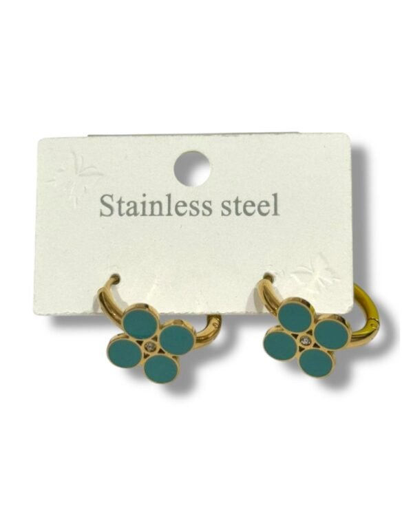 TURQUOISE FLOWER-SHAPED GOLD STEEL EARRINGS