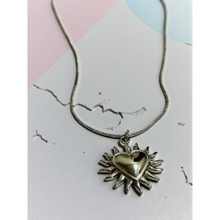 HEART-SHAPED SUN-DESIGN STEEL NECKLACE