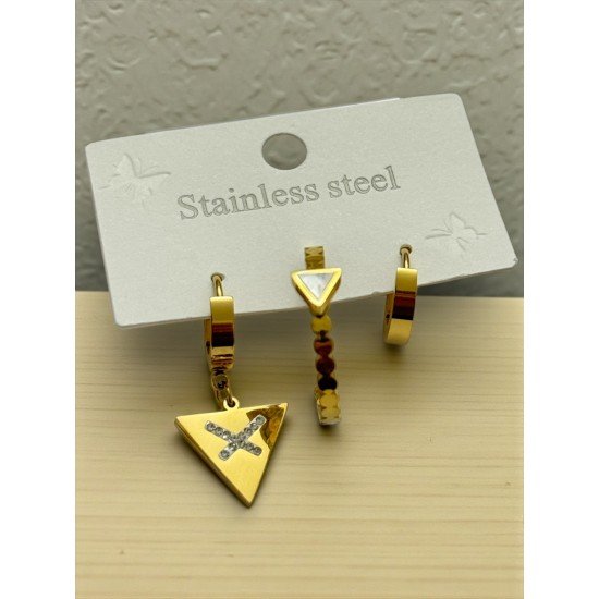 TRIANGLE X MODEL TRIPLE STEEL EARRINGS