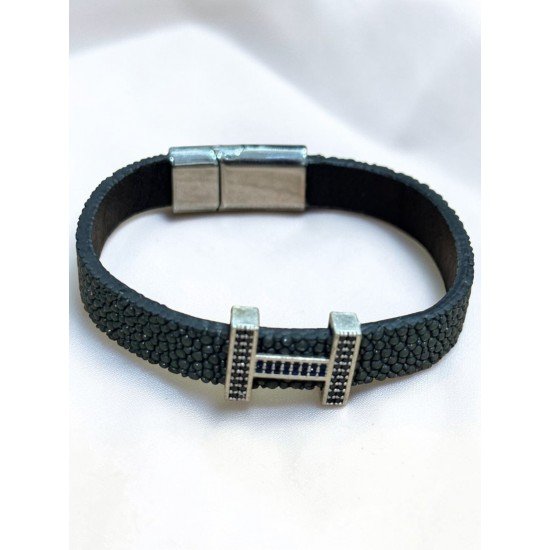 VATOS LEATHER GRay BRACELET WITH ZIRCON STONES